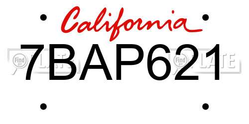 7BAP621 California License Plate