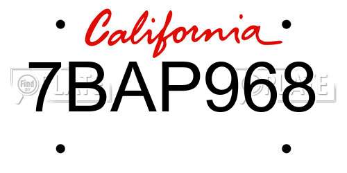 7BAP968 California License Plate