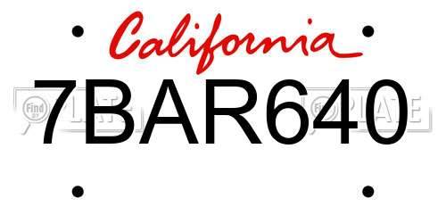 7BAR640 California License Plate