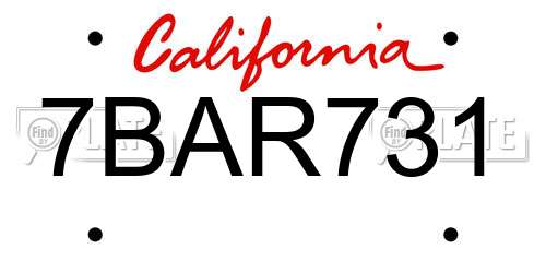 7BAR731 California License Plate
