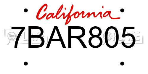 7BAR805 California License Plate