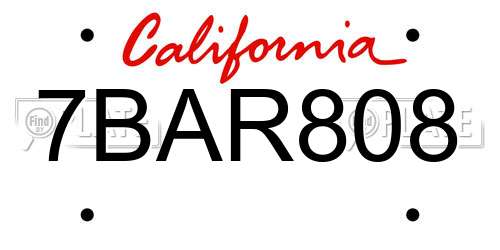 7BAR808 California License Plate