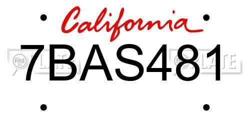 7BAS481 California License Plate