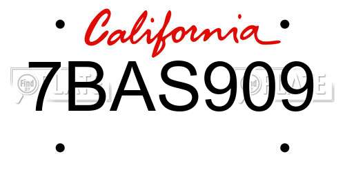 7BAS909 California License Plate