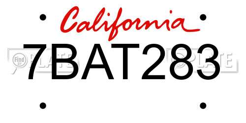 7BAT283 California License Plate