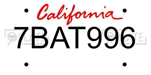 7BAT996 California License Plate