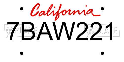 7BAW221 California License Plate