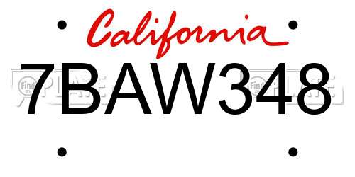 7BAW348 California License Plate