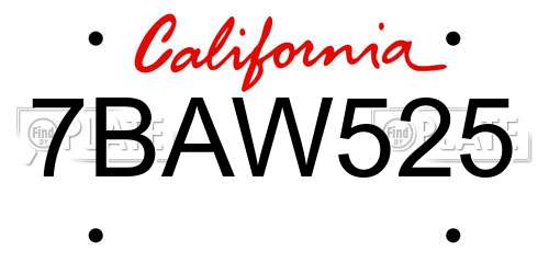 7BAW525 California License Plate