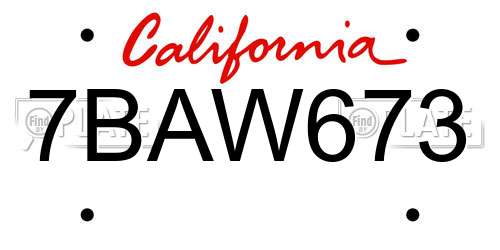 7BAW673 California License Plate