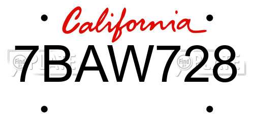 7BAW728 California License Plate