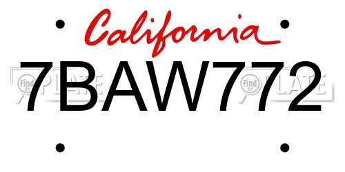 7BAW772 California License Plate