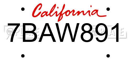 7BAW891 California License Plate