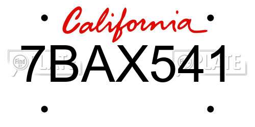 7BAX541 California License Plate