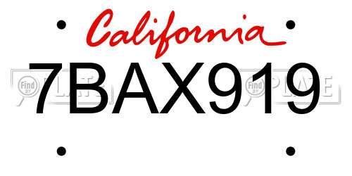 7BAX919 California License Plate