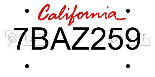 7BAZ259 California License Plate