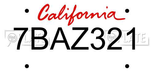 7BAZ321 California License Plate