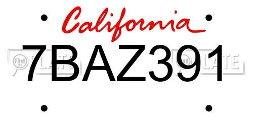 7BAZ391 California License Plate