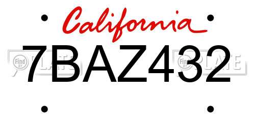 7BAZ432 California License Plate