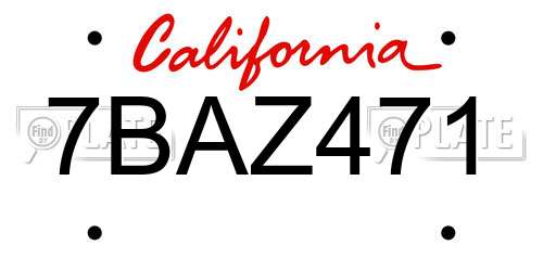 7BAZ471 California License Plate