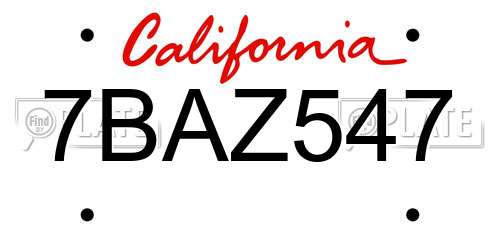 7BAZ547 California License Plate