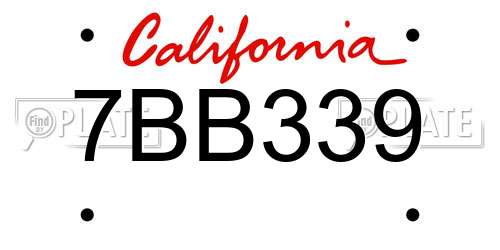7BB339 California License Plate