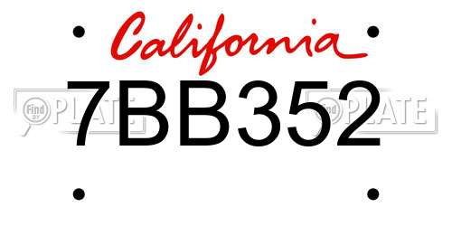7BB352 California License Plate