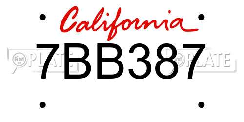 7BB387 California License Plate