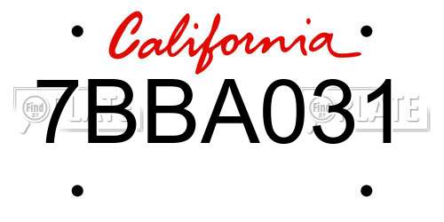 7BBA031 California License Plate