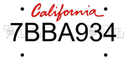 7BBA934 California License Plate