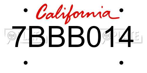 7BBB014 California License Plate