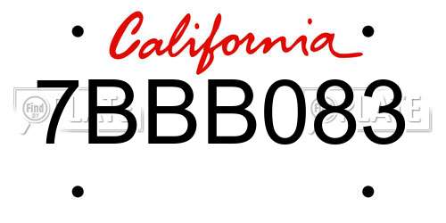 7BBB083 California License Plate