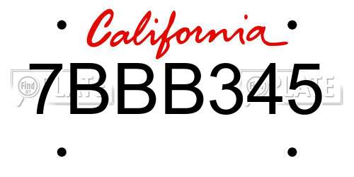 7BBB345 California License Plate