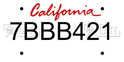 7BBB421 California License Plate