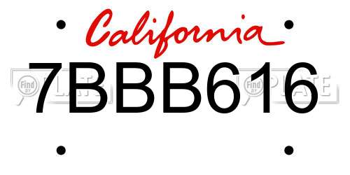 7BBB616 California License Plate