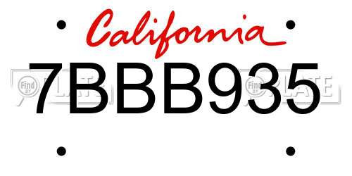 7BBB935 California License Plate
