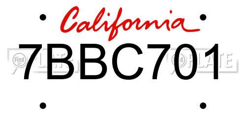 7BBC701 California License Plate