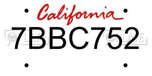 7BBC752 California License Plate