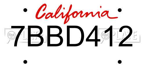 7BBD412 California License Plate