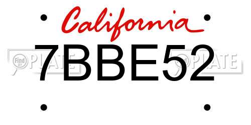 7BBE52 California License Plate