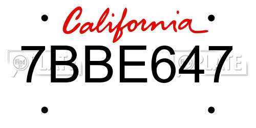 7BBE647 California License Plate