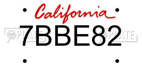 7BBE82 California License Plate