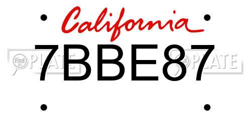 7BBE87 California License Plate