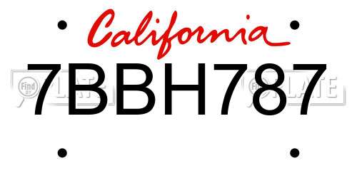 7BBH787 California License Plate