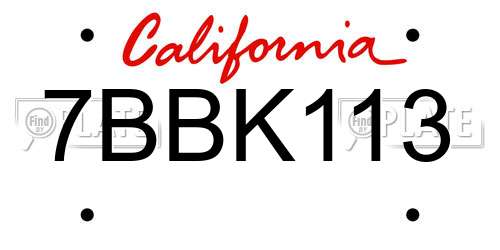 7BBK113 California License Plate