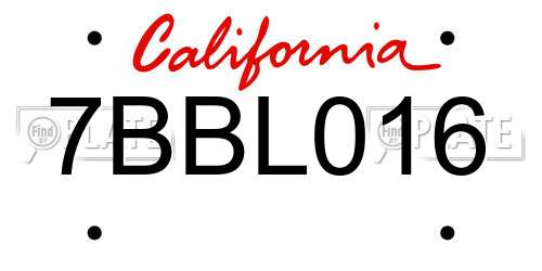 7BBL016 California License Plate