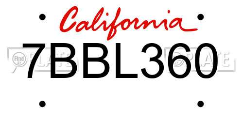 7BBL360 California License Plate