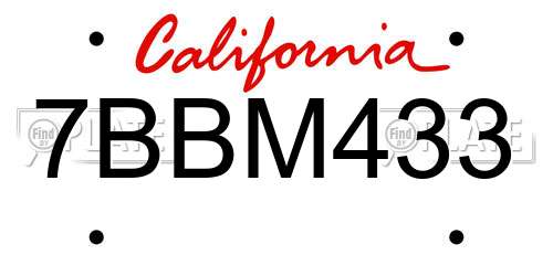 7BBM433 California License Plate