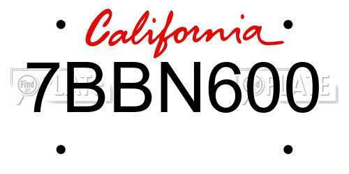 7BBN600 California License Plate