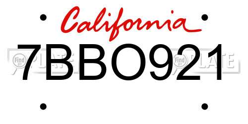 7BBO921 California License Plate